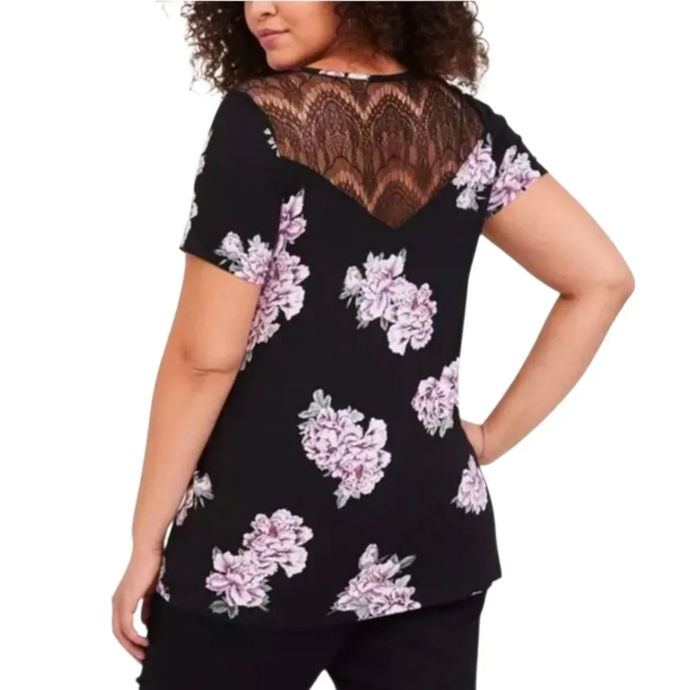 Torrid Super Soft Knits Lace Yoke Floral Crewneck Top Shirt, Size 2 (2X)